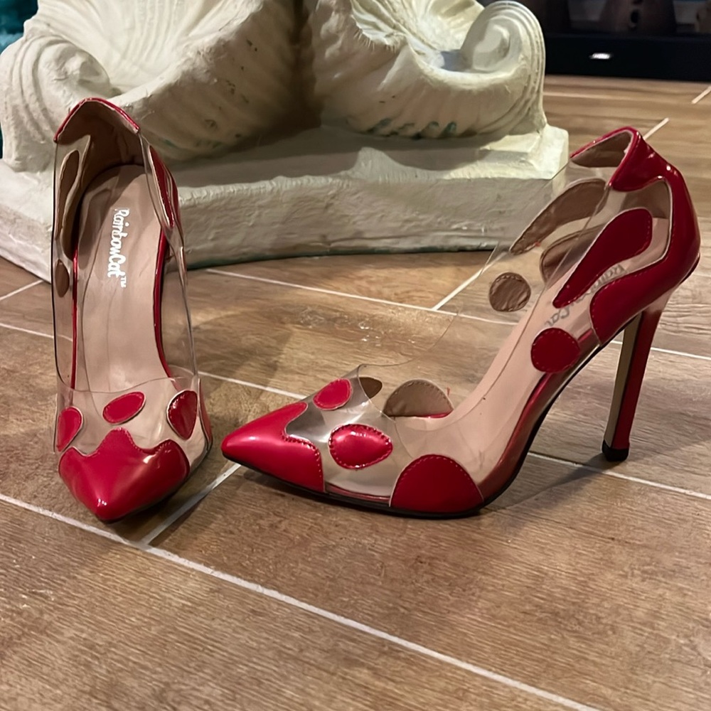Rainbow cat red blood splatter vinyl and clear heels size 38